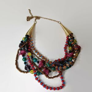 Multi Strand Colorful Glass Bead Necklace 25"